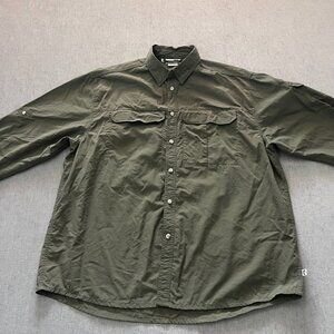 REI Long Sleeve Button Up Shirt Men XL Green Vented Breathable Outdoors Hiking